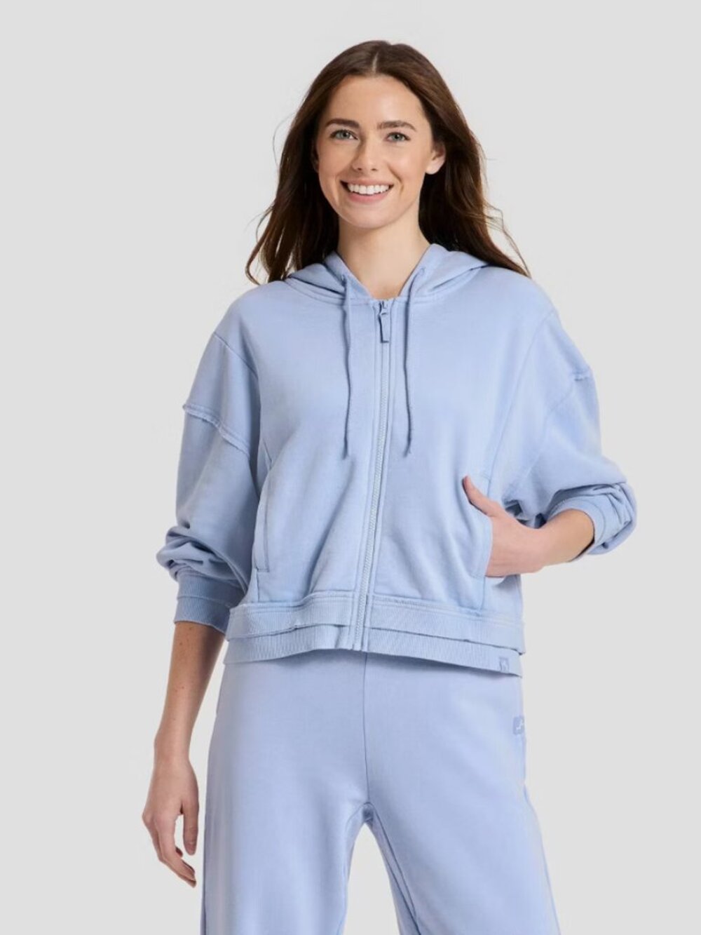 Women's French Terry Full Zip Hoodie Sweatshirt - JoyLab Periwinkle Blue L